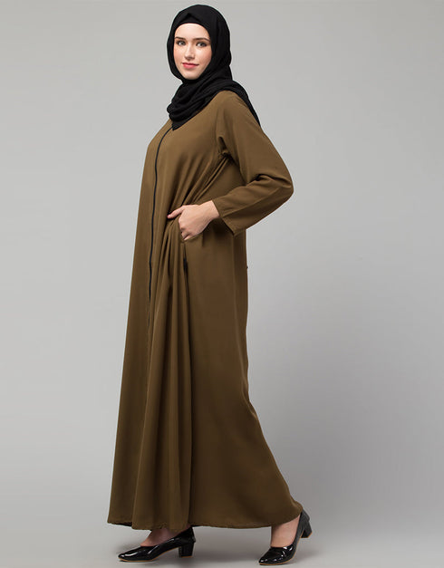 Modest Light Brown Front open with Zip Daily wear Basic Abaya Lifestyle Images